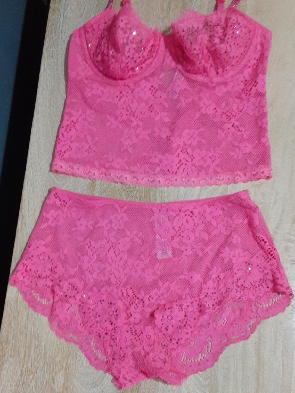 Victoria's Secret Hot Pink Lace Bustier and High-Waist Briefs